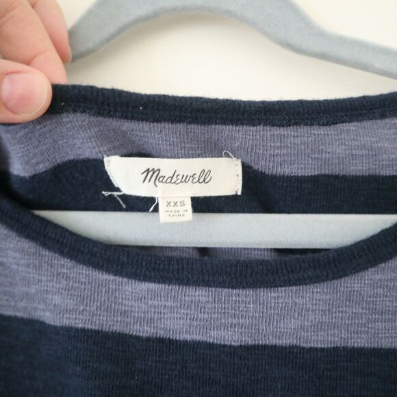 Madewell XXS Musical Tee Wide Rugby Stripe Blue Rib Knit Boatneck Short Sleeve - Picture 5 of 10